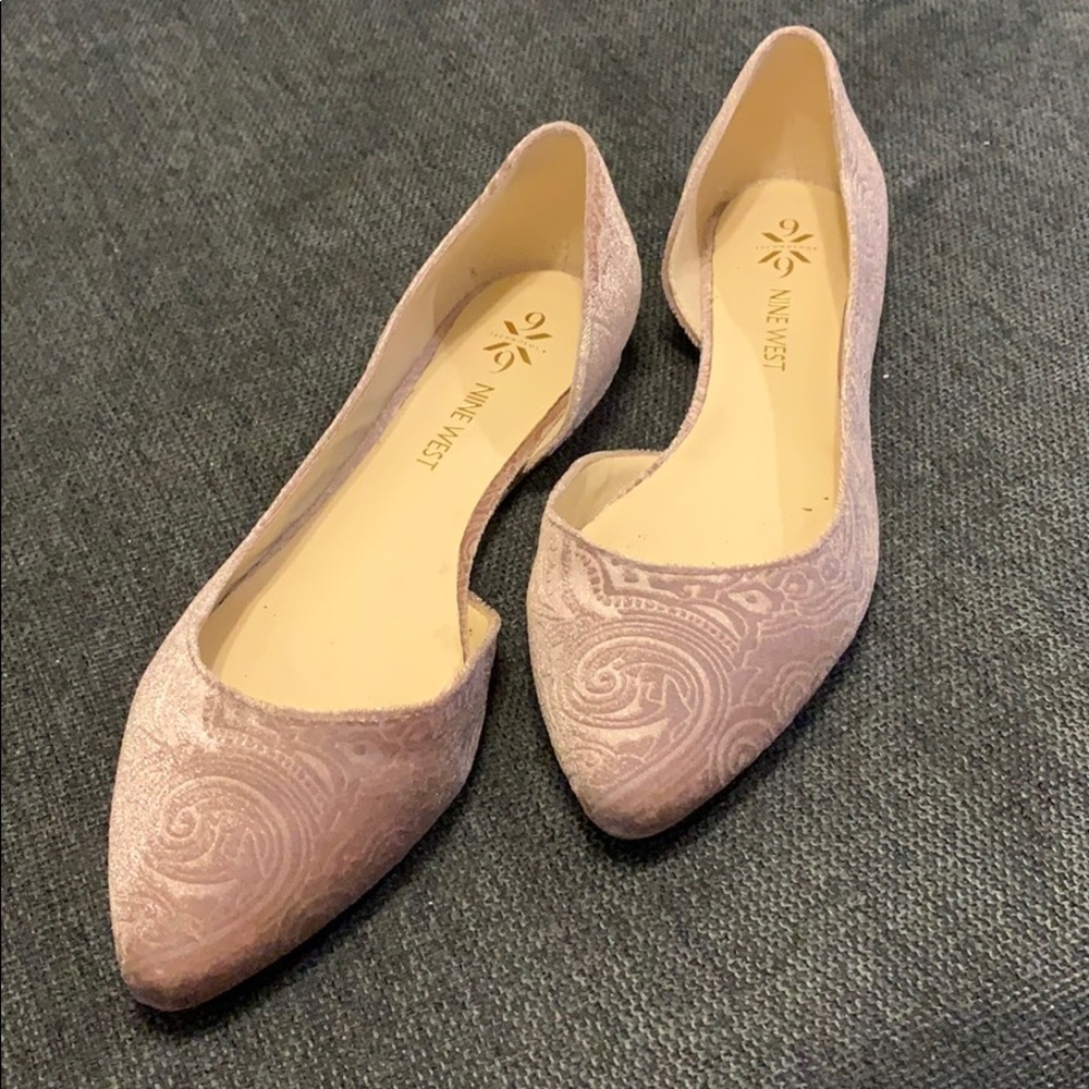 Nine West Pink Velvet embossed flats